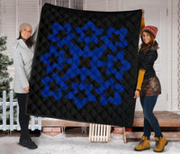 Hawaiian Premium Quilt Royal Pattern - Black And Blue - A1 Style - Polynesian Pride