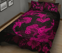 Hawaii Head Hammer Shark Hibiscus Pink Quilt Bed Set - Polynesian Pride