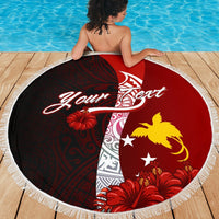 Papua New Guinea Custom Personalised Polynesian Beach Blanket - Coat Of Arm With Hibiscus - Polynesian Pride