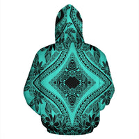 Hawaii Hoodie Polynesian Plumeria Mix Turquoise Black Pullover - Polynesian Pride