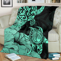 Hawaii Turtle Premium Blanket Polynesian Hibiscus Art Turquoise AH - Polynesian Pride
