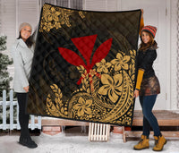 Hawaii Premium Quilt - Red Kanaka Maoli & Yellow Hibiscus Style - Polynesian Pride