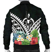 Vanuatu Men's Bomber Jacket - Vanuatu Caledonia Coat of Arms & Polynesian Tropical Flowers White - Polynesian Pride