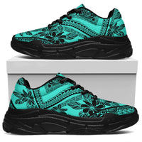 Polynesian Plumeria Mix Turquoise Black Chunky Sneakers - Polynesian Pride