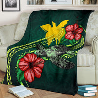 Papua New Guinea Polynesian Premium Blanket - Green Turtle Hibiscus - Polynesian Pride