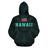 Polynesian Kamapuaa Flag of Hawaii Hoodie Turquoise Hawaiian Mythology Style - Polynesian Pride