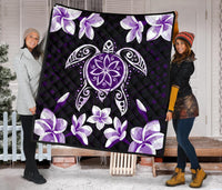 Hawaiian Violet Turtle Plumeria Quilt - Polynesian Pride