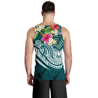 Tahiti Polynesian Men's Tank Top - Summer Plumeria (Turquoise) - Polynesian Pride