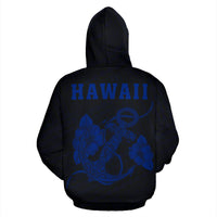 Polynesian Kakau Anchor Hibiscus Hawaii Zip Hoodie Blue - Polynesian Pride