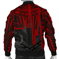 Pohnpei Personalised Men's Bomber Jacket - Pohnpei Seal In Heartbeat Patterns Style (Red) - Polynesian Pride