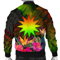 Nauru Polynesian Men's Bomber Jacket - Hibiscus and Banana Leaves - Polynesian Pride