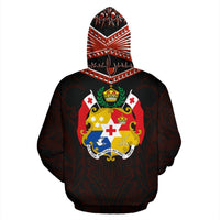 Tonga Zip up Hoodie Tonga Flag Coat of Arms Tribal Roots Red - Polynesian Pride