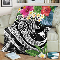 Papua New Guinea Polynesian Premium Blanket - Summer Plumeria (Black) - Polynesian Pride