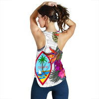 Guam Women's Racerback Tank Polynesian Hibiscus White Pattern - Polynesian Pride