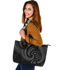 New Zealand Maori Mangopare Large Leather Tote Polynesian - Black - Polynesian Pride