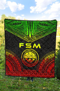 Federated States Of Micronesia Premium Quilt - FSM Seal Polynesian Chief Reggae Version - Polynesian Pride
