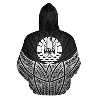 Tahiti Polynesian Custom Zip up Hoodie Black Pride Map and Seal - Polynesian Pride