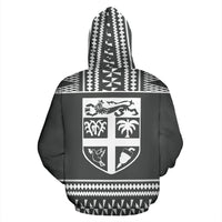 Fiji Tapa All Over Hoodie Grey and White Version - Polynesian Pride