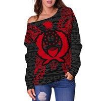 Pohnpei Polynesian Shoulder Sweater Map Red - Polynesian Pride