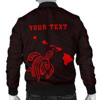 Hawaii Kakau Polynesian Turtle Map Personalized Men's Bomber Jacket - Red - Polynesian Pride