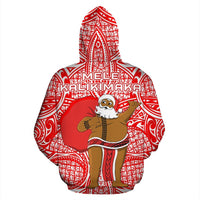 Polynesian Kakau Santa Mele Kalikimaka Hawaii Zip Hoodie Red - Polynesian Pride