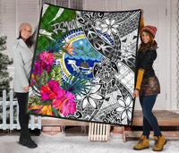 Federated States of Micronesia Premium Quilt White - Turtle Plumeria Banana Leaf - Polynesian Pride