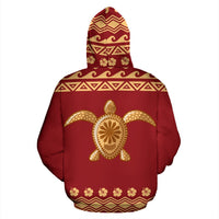 Hawaii All Over Zip up Hoodie Polynesian Turtle Red - Polynesian Pride