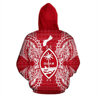 Guam Polynesian All Over Zip up Hoodie Map Red White - Polynesian Pride