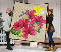 Hawaii Turtle Hibiscus Beige Simple Style - Premium Quilt AH - Polynesian Pride