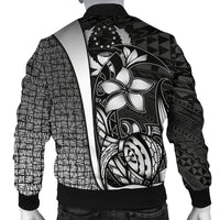 Pohnpei Micronesia Men's Bomber Jackets White - Turtle With Hook - Polynesian Pride