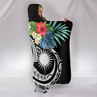 Marshall Islands Polynesian Hooded Blanket - Summer Plumeria (Black) - Polynesian Pride