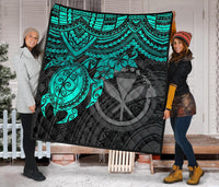 Hawaii Polynesian Premium Quilt - Kanaka Maoli & Turquoise Turtle Hibiscus - Polynesian Pride