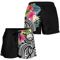 FSM Polynesian Women's Shorts - Summer Plumeria (Black) - Polynesian Pride