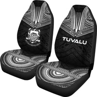 Tuvalu Car Seat Cover - Tuvalu Coat Of Arms Polynesian Chief Tattoo Black Version - Polynesian Pride