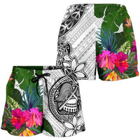 American Samoa Women's Short White - Turtle Plumeria Banana Leaf - Polynesian Pride
