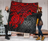 Samoa Polynesian Premium Quilt - Samoa Coat Of Arms & Red Turtle Hibiscus - Polynesian Pride