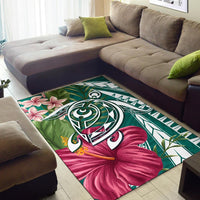 Hawaii Polynesian Turtle Tropical Hibiscus Plumeria Rug - Turquoise - Polynesian Pride