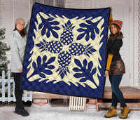 Hawaiian Pineapple Tropical Pattern Premium Quilt - Blue - Argu Style - AH - Polynesian Pride