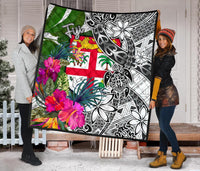 Fiji Premium Quilt White - Turtle Plumeria Banana Leaf - Polynesian Pride