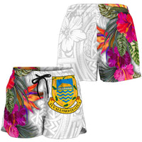 Tuvalu All Over Print Women's Shorts Polynesian Hibiscus White Pattern - Polynesian Pride