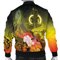 Vanuatu Custom Personalised Men's Bomber Jacket - Humpback Whale with Tropical Flowers (Yellow) - Polynesian Pride