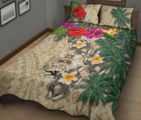 Solomon Islands Polynesian Quilt Bed Set - Hibiscus Turtle Tattoo Beige - Polynesian Pride