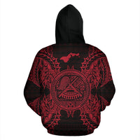 American Samoa Polynesian All Over Zip up Hoodie Map Red - Polynesian Pride
