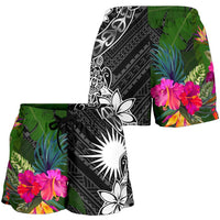 Marshall Islands Women Shorts - Turtle Plumeria Banana Leaf - Polynesian Pride