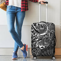 Tahiti Polynesian Luggage Cover - White Turtle Hibiscus Flowing - Polynesian Pride