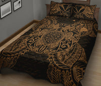 Hawaii Polynesian Quilt Bed Set - Hawaii Kanaka Maoli Map & Gold Turtle - Polynesian Pride