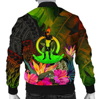 Vanuatu Polynesian Men's Bomber Jacket - Hibiscus and Banana Leaves - Polynesian Pride
