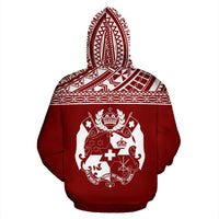 Tonga Polynesian All Over Custom Hoodie Red Horizontal Style - Polynesian Pride