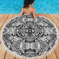 Polynesian Tribal Beach Blanket White And Black - Polynesian Pride