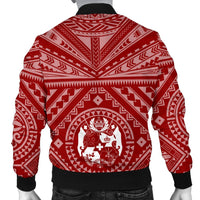 Tonga Men's Bomber Jacket - Tonga Seal With Polynesian Tattoo Style (Red) - Polynesian Pride